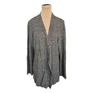Eileen Fisher Dark Grey Speckled Knit Open Front Cardigan Sz L